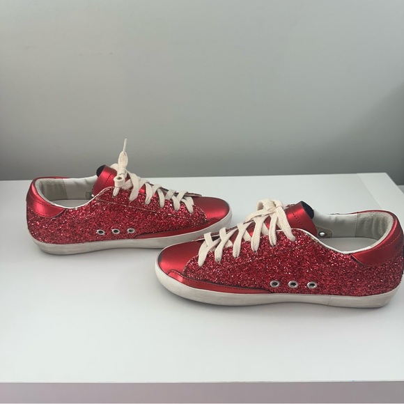 NEW! Golden Goose Superstar Glitter Private Edt Sneakers 38 8 Hot Pink Red Auth - Picture 10 of 12